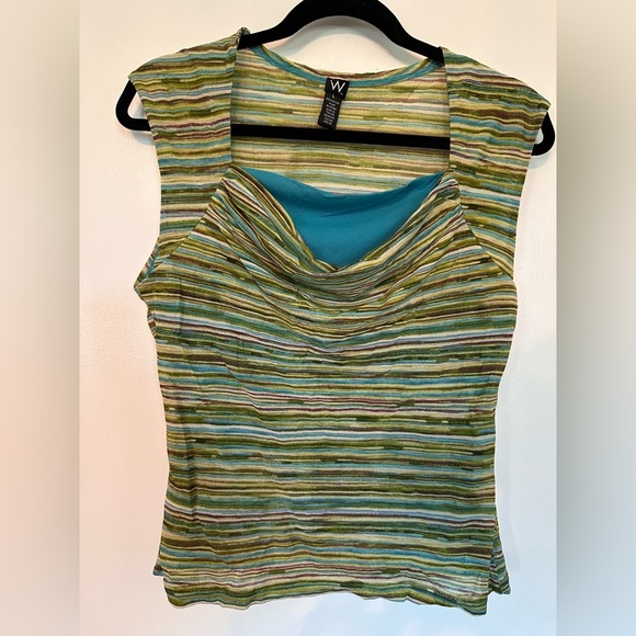 Women's Top Size L Y2k 2000s draped earth stripe tone blouse lightweight #1807 - Picture 1 of 4